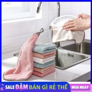 Khăn Lau Bếp Có Viền Siêu Thấm Mềm Mịn Kháng Khuẩn Tốt - Khăn Lau Đa Năng - Khăn Lau Tay Sợi Len Có Móc Treo Tiện Lợi - Khăn Lau 2 Mặt Có - Khăn Lau Chén Dĩa Đa Năng Siêu Thấm Cực Dày Không Đổ Lông Cao Cấp