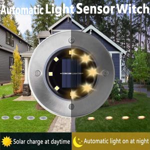 HKFILGHT 12 LED Solar Light Outdoor Waterproof Garden Ground Light Solar Christmas Lights for Outdoor Stainless steel warm light