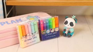 M&G Cute "SO MANY CATS" 6 Colors Mini Fruity Scented Highlighter Set (Fluorescent / Pastel Color) Cute Student Stationery AHM22574 / AHM22575