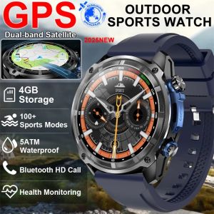 2025 New GPS SmartWatch Offline Maps 4GB Memory Video Player Military Sports Smart bracelet Men 50m Swimming Waterproof Sapphire