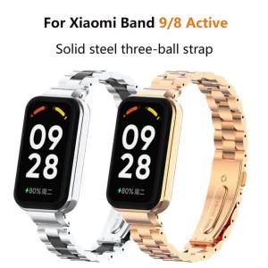 Stainless Steel Strap With Frame For Xiaomi Mi Band 9 Active Metal Bracelet Adjustable Wristband For Mi Band 9 Active Correa