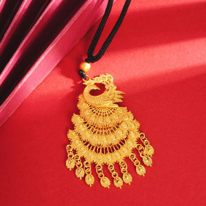 Hong Kong Sand Gold Enamel Color Peacock Tail Pendant Necklace Womens Style Copper Plated Gold Flexible Phoenix Tassel Non-fading