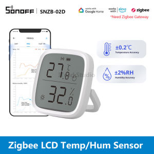 ITEAD SONOFF SNZB-02D Zigbee Sensor Temperature Humidity Sensor Real-time Monitoring LCD Screen Display 5s Fast Refresh eWeLink APP Voice Control Smart Home Sensor for Kitchen / Greenhouse