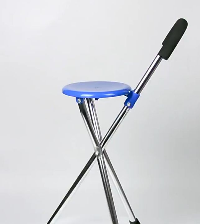 【COD】2 in Folding Aluminium Tripod Cane Hiking Chair Portable Walking  Stick With Seat for best gift for the elderly Folding Crutch Chair Seat  Legs