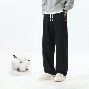 Warrior | Black Cotton Fleece-lined Trousers Straight Fit