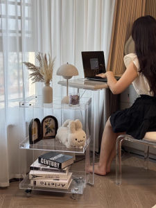 Acrylic Coffee Table Side Table Multi-layer Storage Rack Living Room Sofa Corner Table Bedside Cabinet Mobile Small Cart