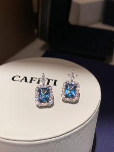 CAFFTI | Blue Aquamarine Zirconia Four-leaf Clover Earrings