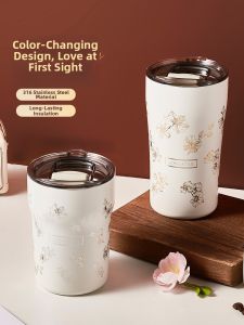 LONGSTAR | Color Changing Insulated Mug 316 Stainless Steel Portable Heat & Cold Retention Large Capacity