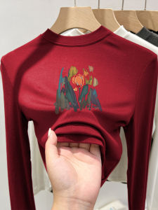 Womens Fleece Lined Thickened Long Sleeve Base Shirt Small Collar Warm Youthful White Inner Wear T-shirt Korean Style Polyester Fabric