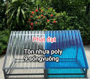 Tấm tôn nhựa POLY cao 2m x rộng 1m05 x dày 6dem hai màu xanh  trắng..