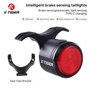 X-TIGER Rear Light Bicycle High Brightness Smart Brake Sensing Light IPX6 Waterproof Bicycle Taillight TYPE-C Charging Bike Lamp