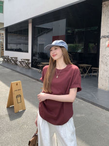 Áo Thun Nữ Tay Ngắn Cổ Tròn Rộng Rãi Màu Trắng Mùa Hè Phong Cách Lười Biếng Áo Lót Đỏ Lá Cây Áo Thun Nữ Thời Trang Mùa Xuân