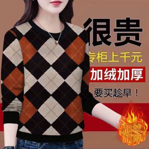 Thickened Fleece Hoodie Womens round Neck Long Sleeve Autumn Winter New Style Slim Fit Versatile T-shirt Base Layer Small Shirt