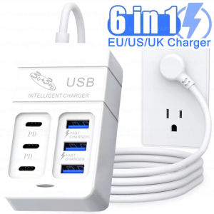 🚀🔥US EU UK Plug 6Ports Multiport USB Charger 35W PD Type-C Mobile Phone Fast Charge Wall Chargers TypeC USB Hub Adapter Universal