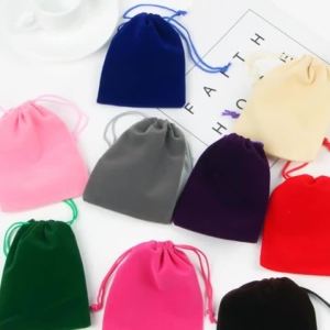 50Pcs/lot Drawstring Velvet Gift Bag Jewelry Bag Christmas Wedding Gift Candy Bags Jewelry Represent Travel Storage Bag Reuse
