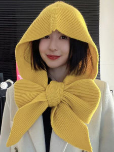 Various Wearing Methods Lengthened plus Size Integrated Scarf Hat Knitting Heattech Hooded Shawl Outer Match New Green Woolen Cap