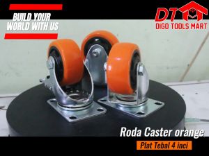 Roda Caster Orange Plat Tebal Mati 4 Inci Roda Orange Tebal 1Pcs