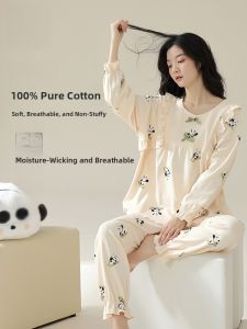 MiiOW | Pure Cotton Sleepwear Womens Spring Autumn Style Breathable Cute Sweet Home Clothes Set 2025 New Fashion Comfortable Long Sleeve Round Neck
