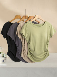 New Summer Thin Short Sleeve Womens T-shirt Yoga Braless Integrated Cup Lightweight Casual Top Outdoor Wear Home Clothes