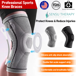 Sensu Knee Protector Knee Support Knee Pads for Sports Basketball Elastic Silicone Gel Pad Knee Supports Braces with Stablilizer Professional Sports Knee Pad Equipment Anti -slip Shock Absorption Breathability Kneepad for Running Fitness Climbing Riding