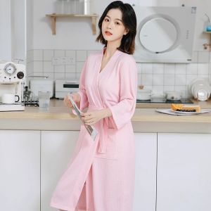 Absorbent Long Kimono Style Sleepwear Bathrobe for Women Hotel Spa Autumn Winter White Quick Dry Swimming Robe Home Comfortable