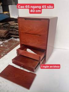 Tủ đầu giường gỗ hương đá 3 kéo có hộc ẩn bí mật