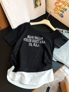 Áo thun nữ AMILUCK cotton tay ngắn in chữ cổ tròn rộng thoáng khí