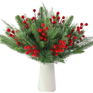 12/24Pcs Artificial Pine Berry Plant Branches for New Year Home Decor Christmas Decoration Nativity Tree Craft Garland Accessory