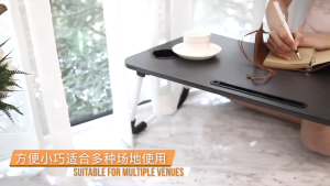 【Daily Suki Store】Foldable Study Table with Cup Holder - Portable Laptop Desk for Bed/Office/Dorm | Space-Saving Wooden Computer Table w/ Phone Slot | Multi-Angle Adjustable (Lightweight & Easy Storage)