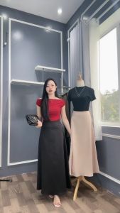 Chân váy lụa vân gỗ dáng dài chữ A 2 lớp (hàng cao cấp)