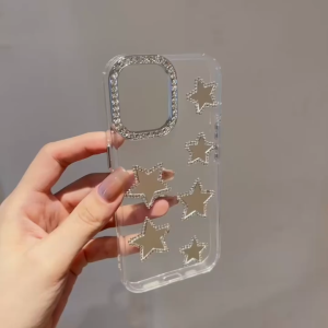3D Point Drill Mirror Pentagram เคสใสแบบนุ่มสำหรับ iPhone 11 12 13 14 15 16 17 Pro Max Plus เคสสำหรับ iPhone 15