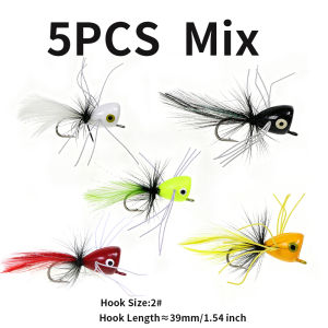 5PCS Fly Fishing Flies Poppers Topwater Fishing Lures Bass Crappie Bluegill Panfish Trout Salmon Perch Steelhead Fishing Lure