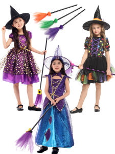 Halloween Kids Costume Witch Flying Broomstick Fairy Tale Performance Dress-Up Clothes for Childrens Party And Festival