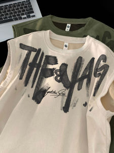 American Street Graffiti Suede Vest Men Summer Trend Brand Fitness Sports Shoulder Loose Large Size Sleeveless T-Shirt