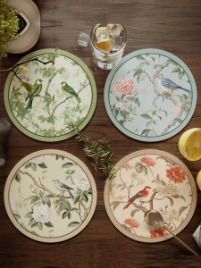 New Chinese Style Flower Bird round Heat Resistant Dining Table Mat Small Wash Free Waterproof Oil Resistant Bowl Pad Plate Pad Cup Mat