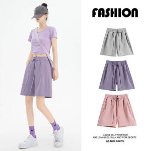 Luoke Sports shorts for women wearing summer thin loose casual wide leg pants with a drooping feel and a slim straight leg quarter pants