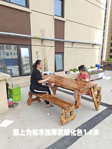 Outdoor Folding Table Chair Set Integrated Villa Garden Table Waterproof Sun Protection Real Wood Carbonized Wood Table