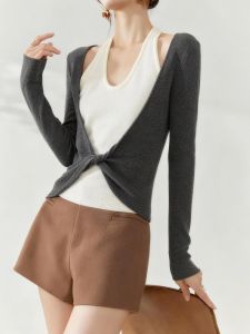 QINGNAER | Spring Plus Size New Style Pseudo Two-Piece Neck-Twisted Knitwear
