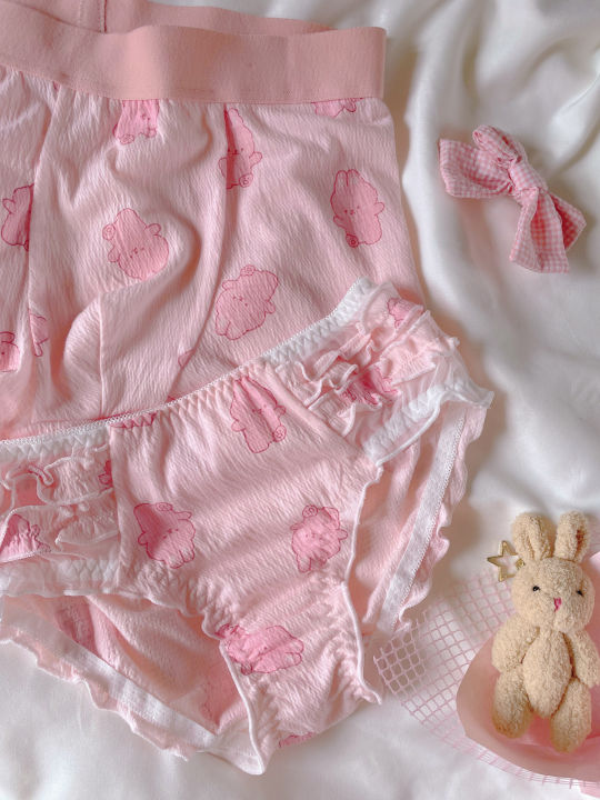 Underwear%20Set%20Female%20Male%20Pink%20Cartoon%20Print%20mid%20Waist%20Polyester%20Fiber%20Youth%20Couples%20Briefs%20Flat%20Angle%20Pants%20-%20Image%203