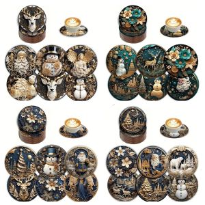 6 Christmas snowman print pads suitable for daily family party decoration office and anti-slip wooden coasters