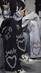 Quần ống rộng Nữ dài in hình điệp tim quan Jogger nỉ nam thể thao chất nỉ basic màu trơn size 40-68kg - xuongniTNT