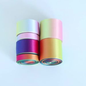 5Yards 1/2.5/4cm Gradient Satin Ribbon Double Face Rainbow Color Ribbon For Gift Bouquet Wrapping Bow Decor DIY Xmas Party Decor