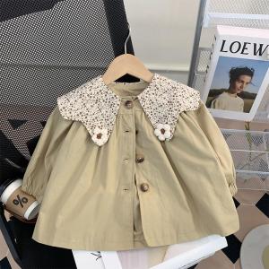 Fashionable Khaki Childrens Jacket New Style Doll Spring Autumn Flip Collar Girls Top Quality Sportswear Family Matching