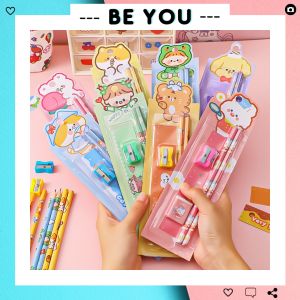 Bộ 5 Món Học Tập Cho Bé - Thước Kẻ 2 Bút Chì Gôm Tẩy và Gọt Chì - BEYOU