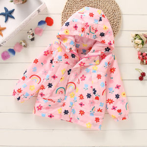 Girls Fleece Lined Windproof Casual Cartoon Jacket Spring Autumn Outerwear Childrens Coat Baby Top Zipper Closure round Neck