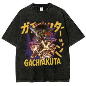 Gachiakuta Anime Acid Washed Oversized T-shirts Japanese Anime Cartoon Casual Cotton High Quality Vintage Female Male Clothing