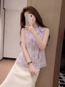 HUANJI | Sleeveless French Elegant Flowers Halter Top
