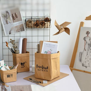 Washable Waterproof Kraft Paper Storage Bag Cosmetic Organizer Fridge Decorative Plant Pot Simple Storage Solution