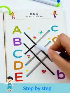 Little Buddy 36/64 PAGES Tracing Book for 2-6 years Kids Magical Tracing Workbook Preschool Educational Toys for Toddler Erasable Reusable Calligraphy Copy Book Toddler ABC Learning Pen Control Training Alphabet practice math practice Training Book