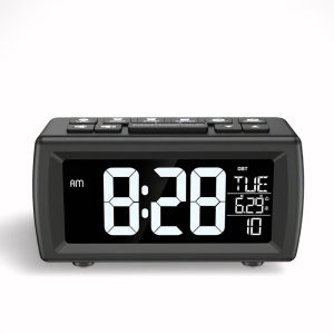 FM Radio Alarm Clock Retro Digital Desk Clock for Bedside Kitchen Living Room 7 Color Font Date Week Display